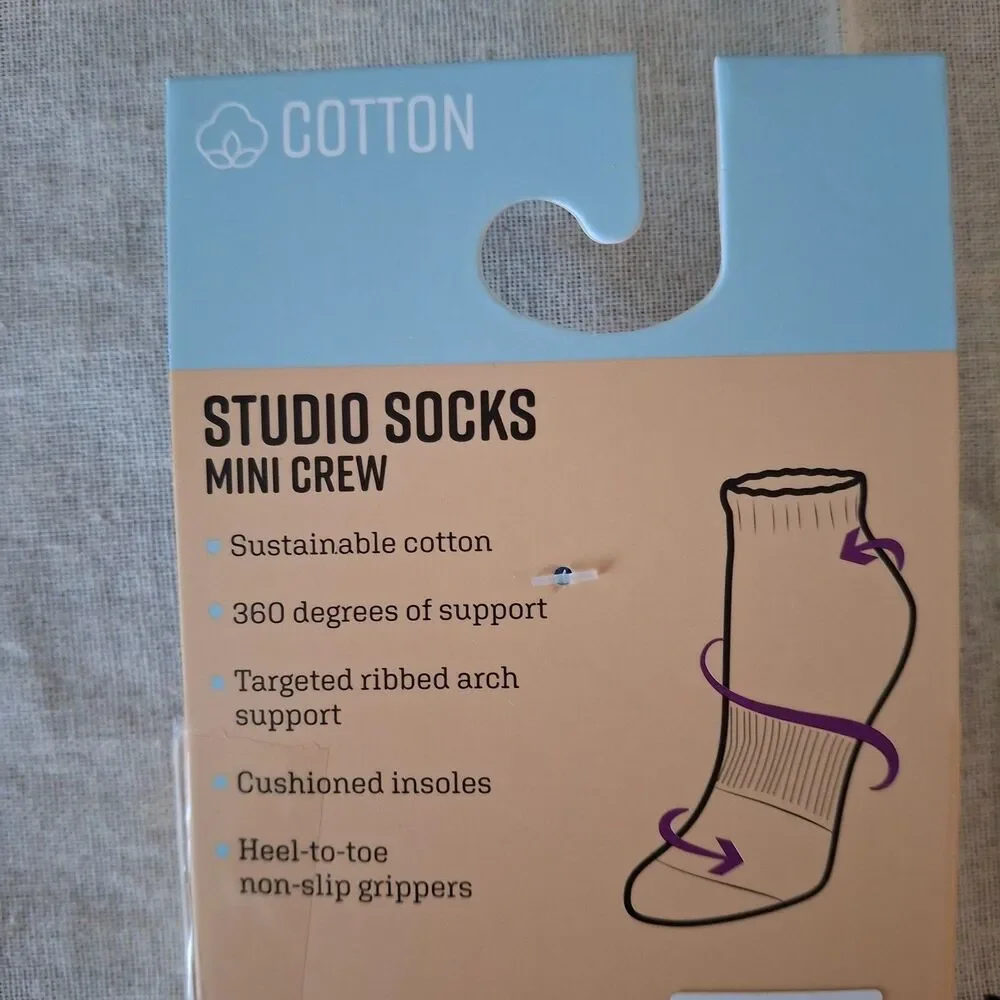 Muk Luks L Mini Crew Socks 2 Pair Pack Cushioned Non-Slip Yoga Colors vary !
